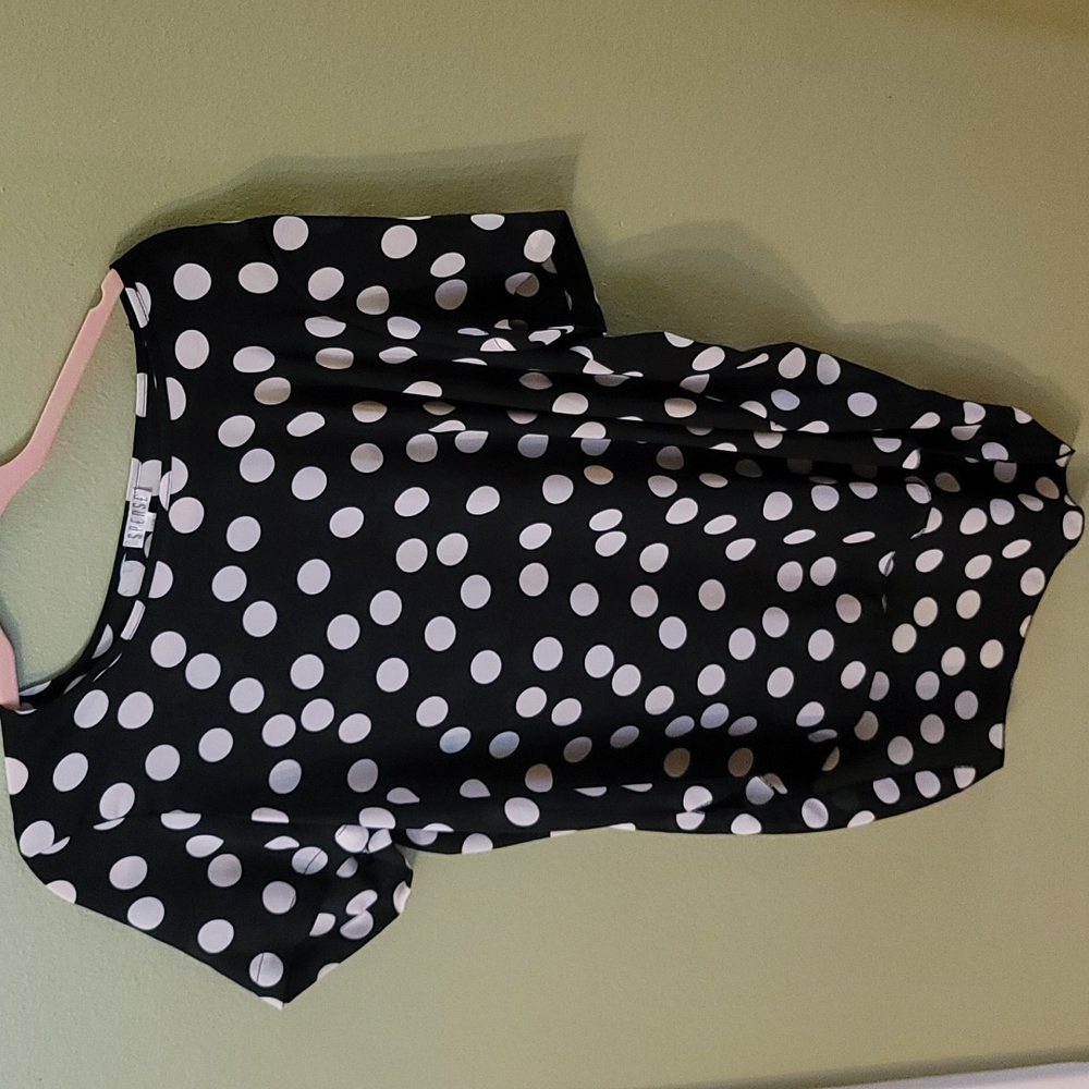 Black and white polka dot top- size large